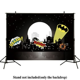 Muzi 7x5ft Happy Birthday Photography Backdrop Superhero City Boom Background for Boys Newborn Baby Shower Cake Table Banner Children Birthday Party Portrait Photo Banner Props W-3482